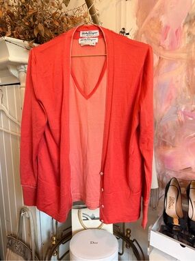 Salvatore Ferragamo Coral-Red Open Cardigan Sweater set